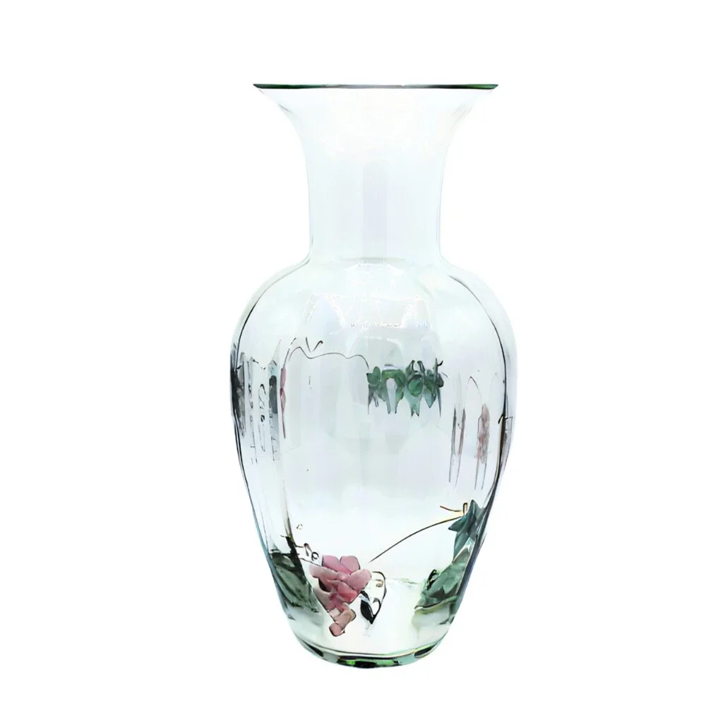Vintage Large Glass Vase Etched Grape Design Hand Painted Accents by Wine Things